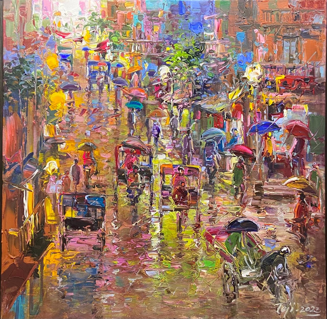 Vibrant Rhythms on a Rainy Street